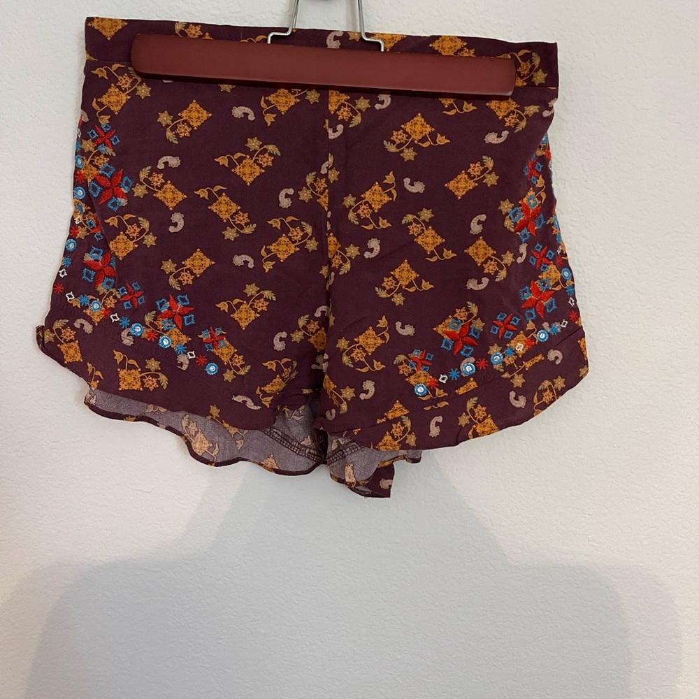 Boho Maroon Floral Shorts